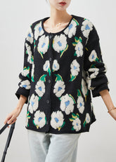 Einzigartiger schwarzer Oversize-Strickcardigan aus Jacquard-Strick für den Winter